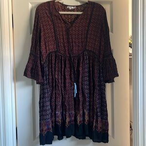 Love Kyla Boho Multi Print Fuller Skirt Dress L retail $128 RARE* 50% off!